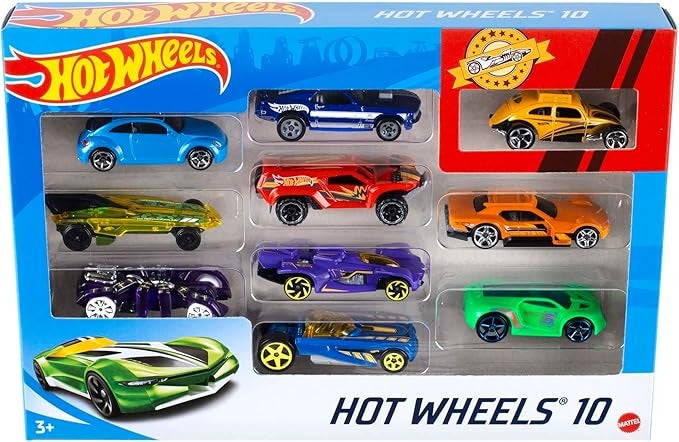 Hot Wheels Set of 10 1:64 Scale Toy Trucks and Cars for Kids and Collectors, Styles May Vary
