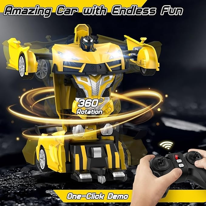 Transform Remote Control Car, RC Cars for Boys Age 3-5 6-8, One-Button Transform Toy Cars, 2.4GHz, 360° Spin, 1:16 Scale, Flashing Headlight,3-8 Year Old Grandkids Christmas Birthday Gifts