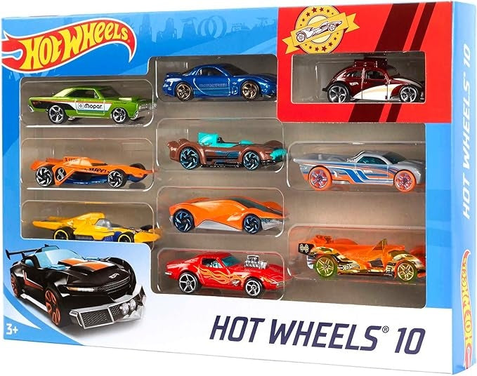 Hot Wheels Set of 10 1:64 Scale Toy Trucks and Cars for Kids and Collectors, Styles May Vary